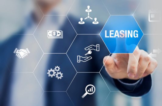 Leasing business concept with icons about contract agreement between lessee and lessor over the rent of an asset as car, vehicle, land, real estate or equipment, or buy, professional businessman