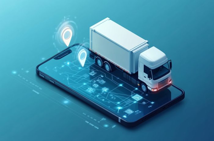 smart-phone-with-box-front-word-truck-screen